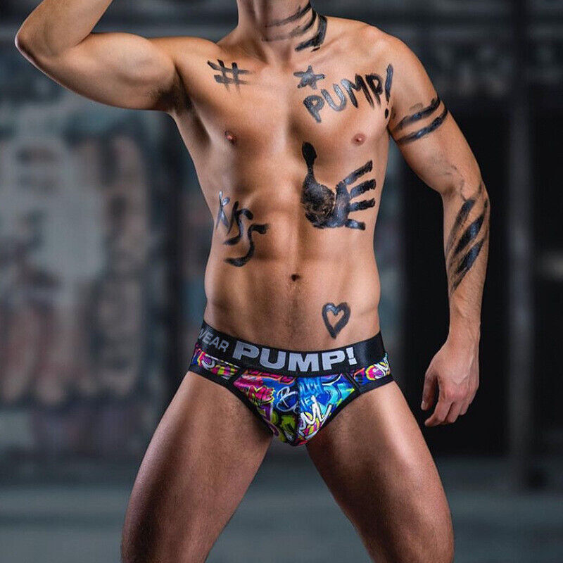 PUMP Men Sexy Printing Low Waist Briefs Bikini Underwear Underpants Jockstrap