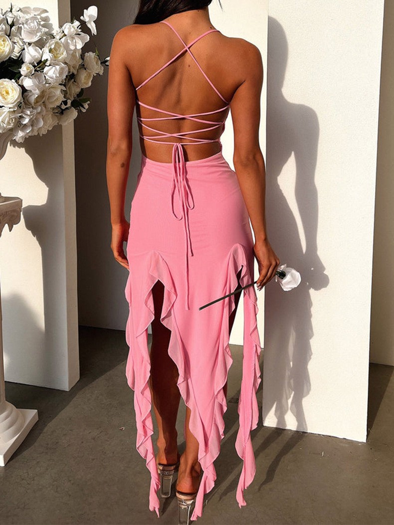 Womens Strapless Bodycon Maxi Dress High Slit Tassel Hem Party S-XL