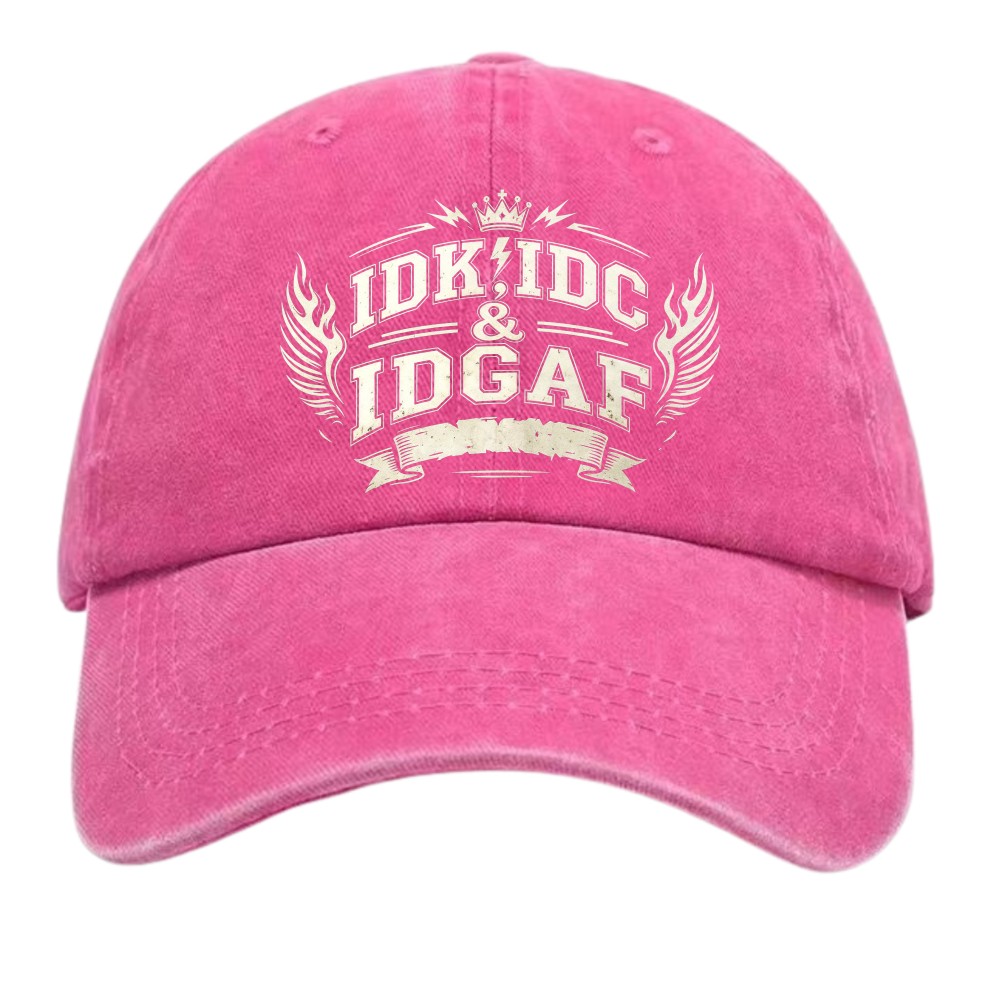 Funny Sarcastic IDK IDC IDGAF Dad Hat Retro Distressed Adjustable Baseball Cap