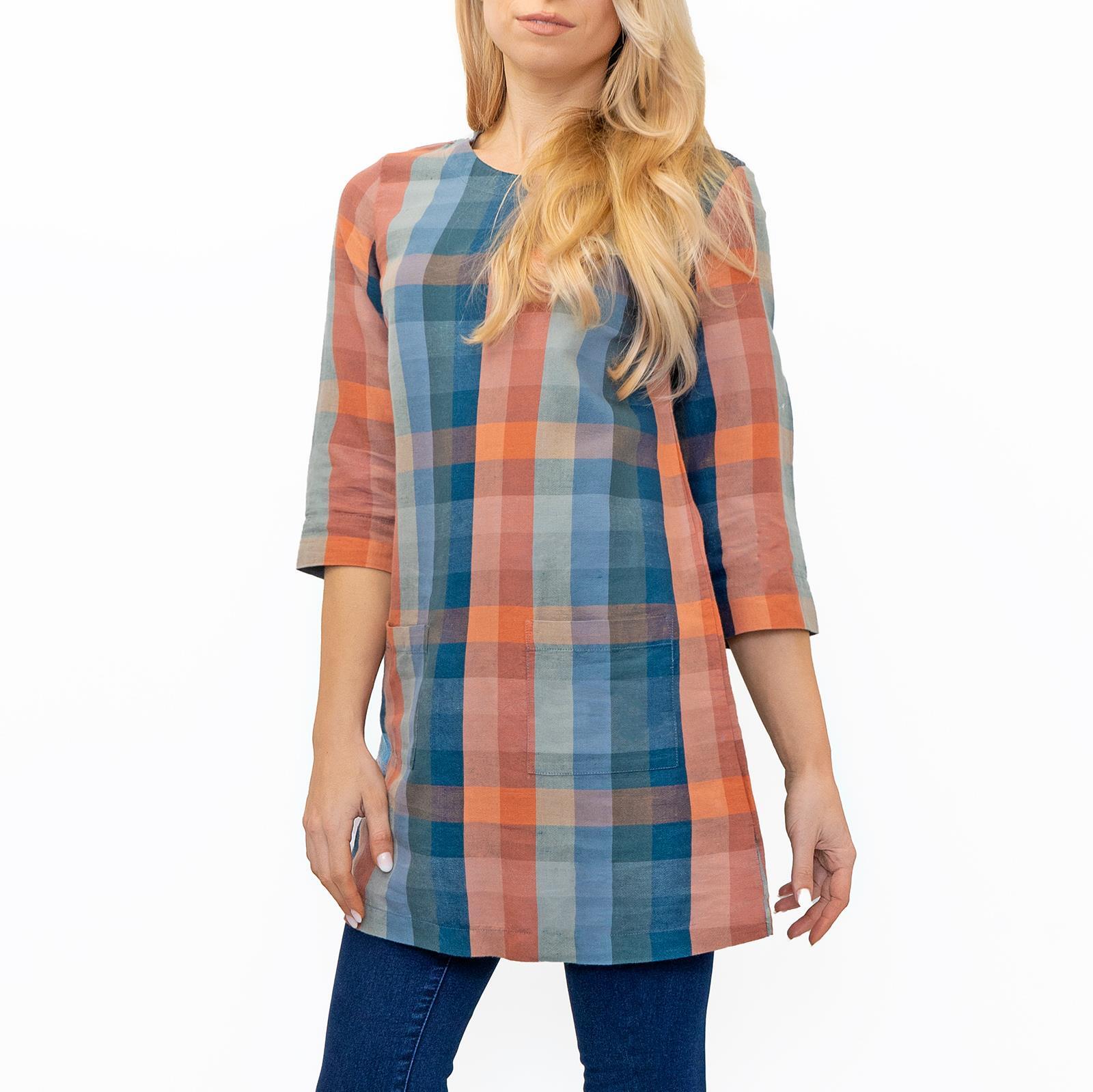 Seasalt Tunic Womens Knee Length Blue Grey Orange Sleeve Cotton Linen Size 10 8