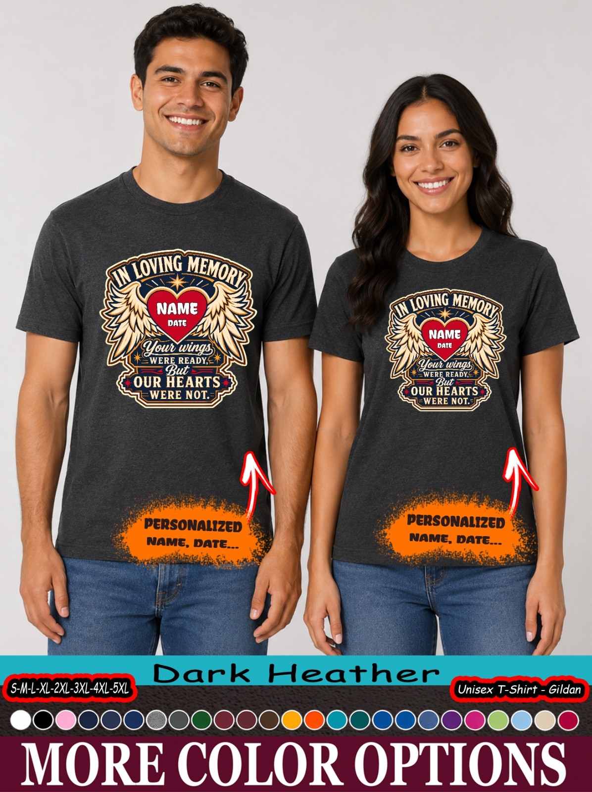 Custom Wings Were Ready Memorial Shirt, Name Date Angel Heart Tee