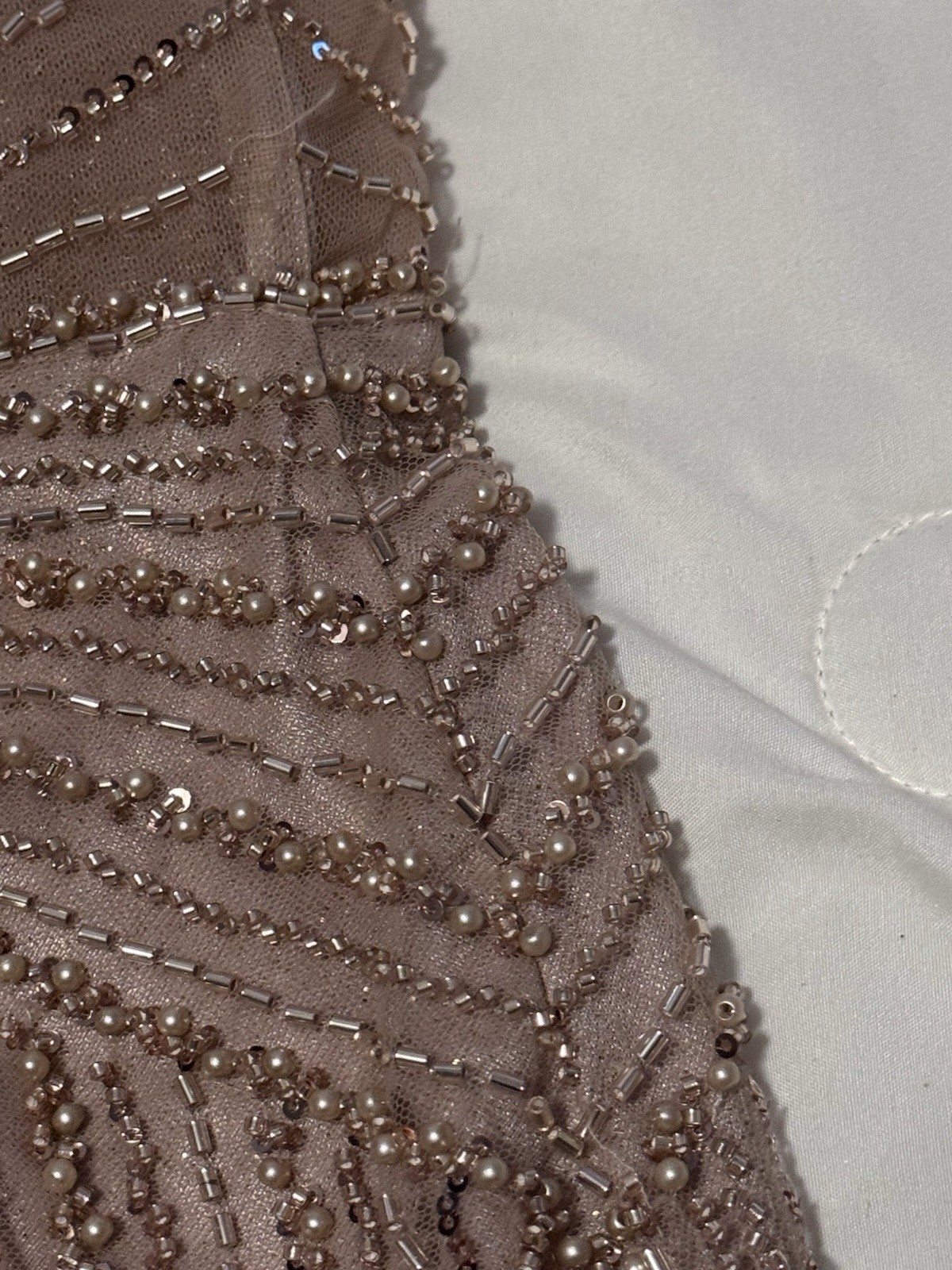 Ladivine by Cinderella Divine Champagne Beaded Sequin Mesh Gown Dress Size 12P