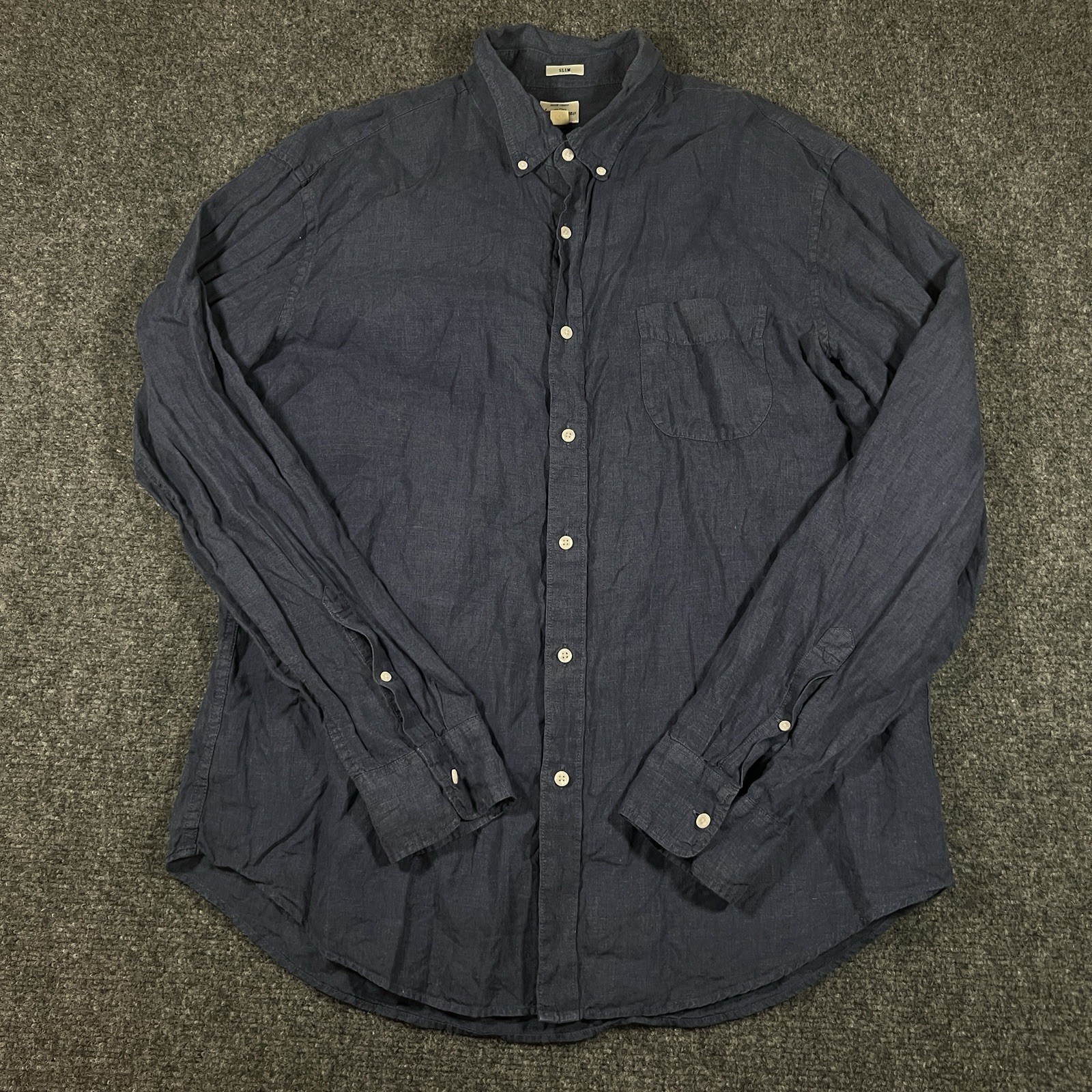 J.Crew Baird McNutt Irish Button 100% Linen Shirt Size XL Long Sleeve Navy