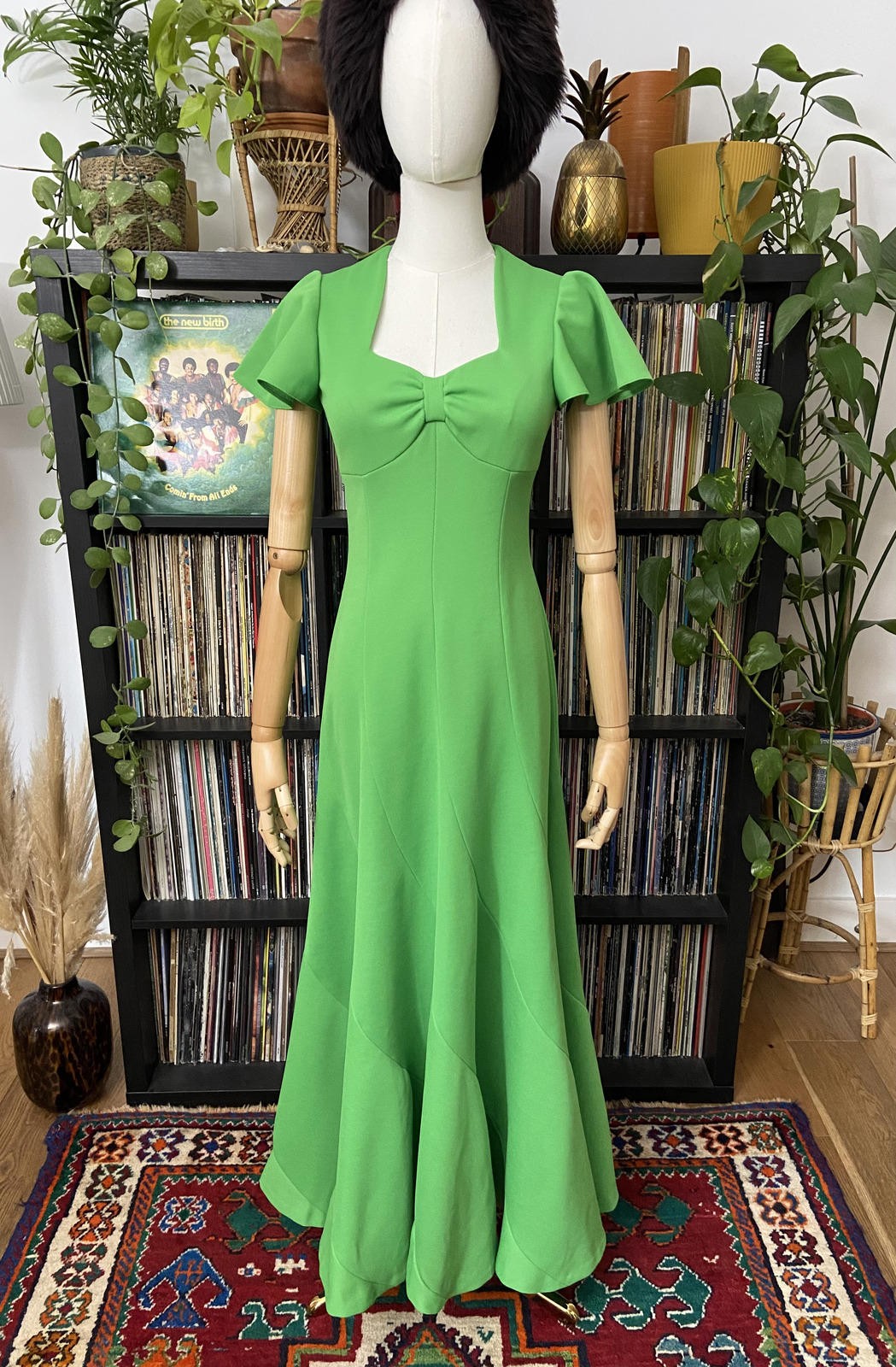 Vintage 1970s Apple Green Maxi Dress
