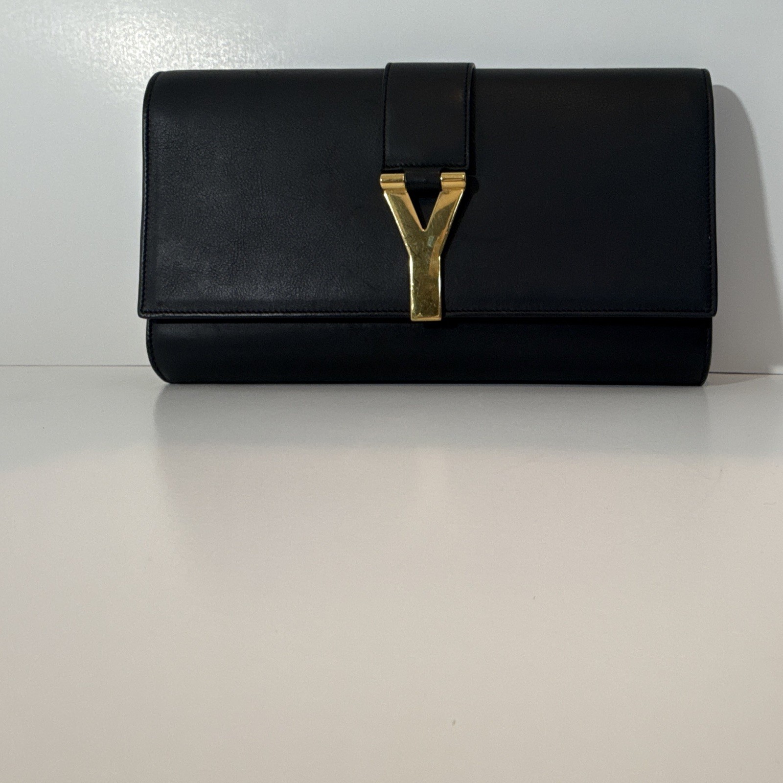 Saint Laurent Black YSL Logo Clutch w/ Gold Tone Hardware Magnetic Closure