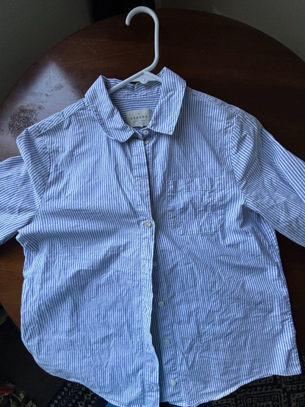 Sezane Tomboy Shirt Size 4 Ecru / Sky Blue stripes Button Down Cotton