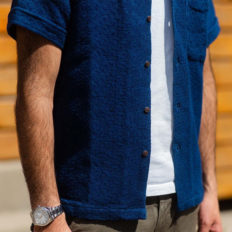 3sixteen Vacation Collar Shirt Overdyed – M – Indigo Overdyed Jacquard