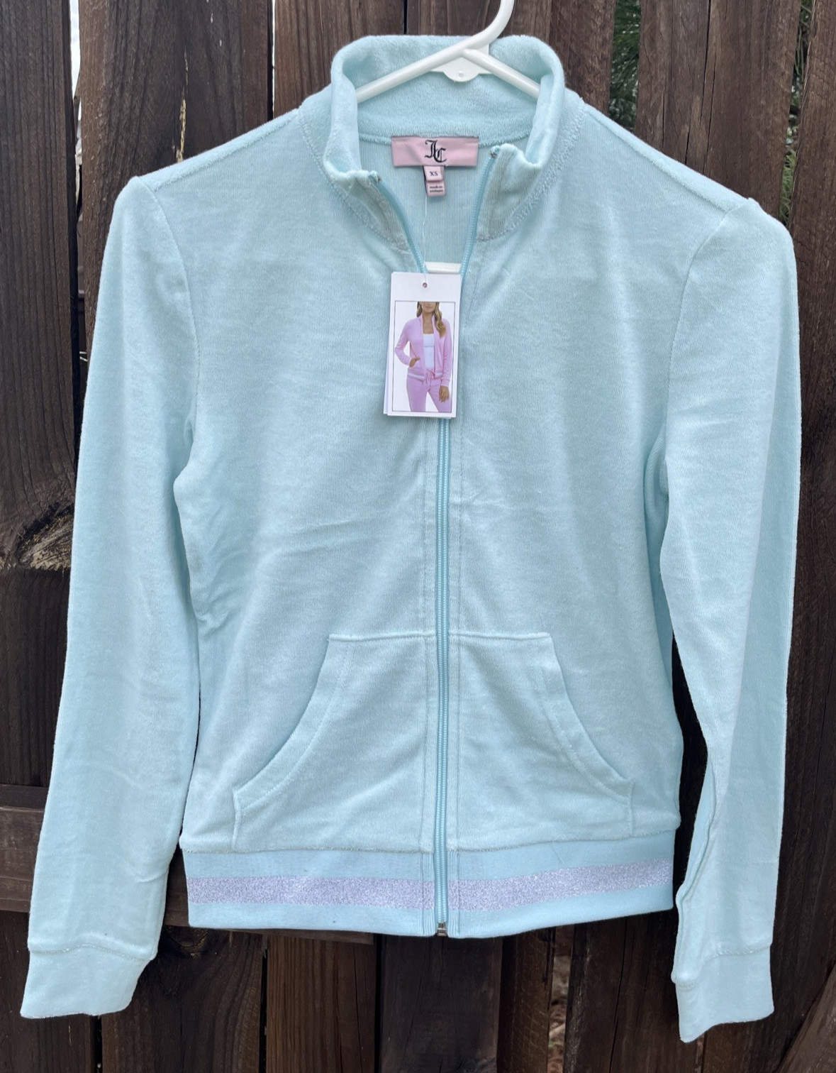 Juicy Couture Velour Tracksuit Jacket Light Blue Glow Women’s Size Large