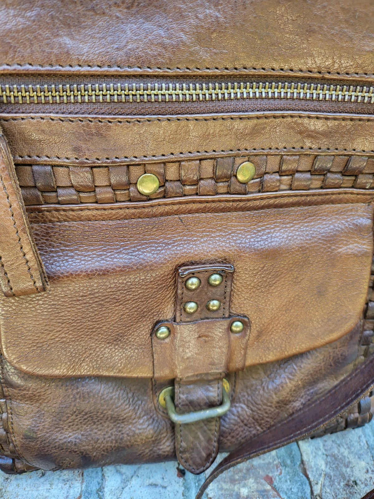 Oak Leathers Crossbody Messenger Shoulder Bag Cognac Weave Boho Handmade India