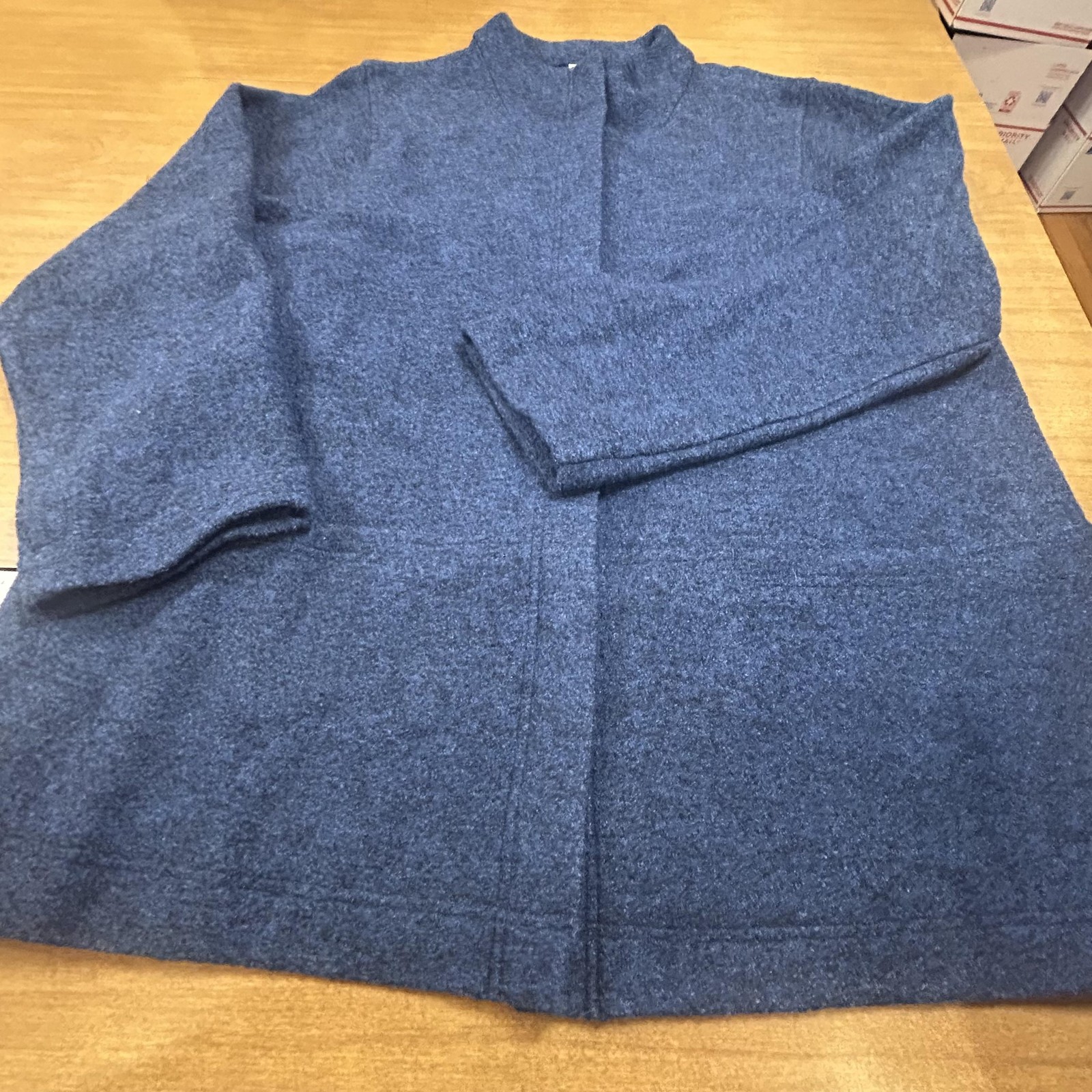 Pure Jill Coatigan Womens L Petite Blue Viscose Wool Knit Snap Front Unlined