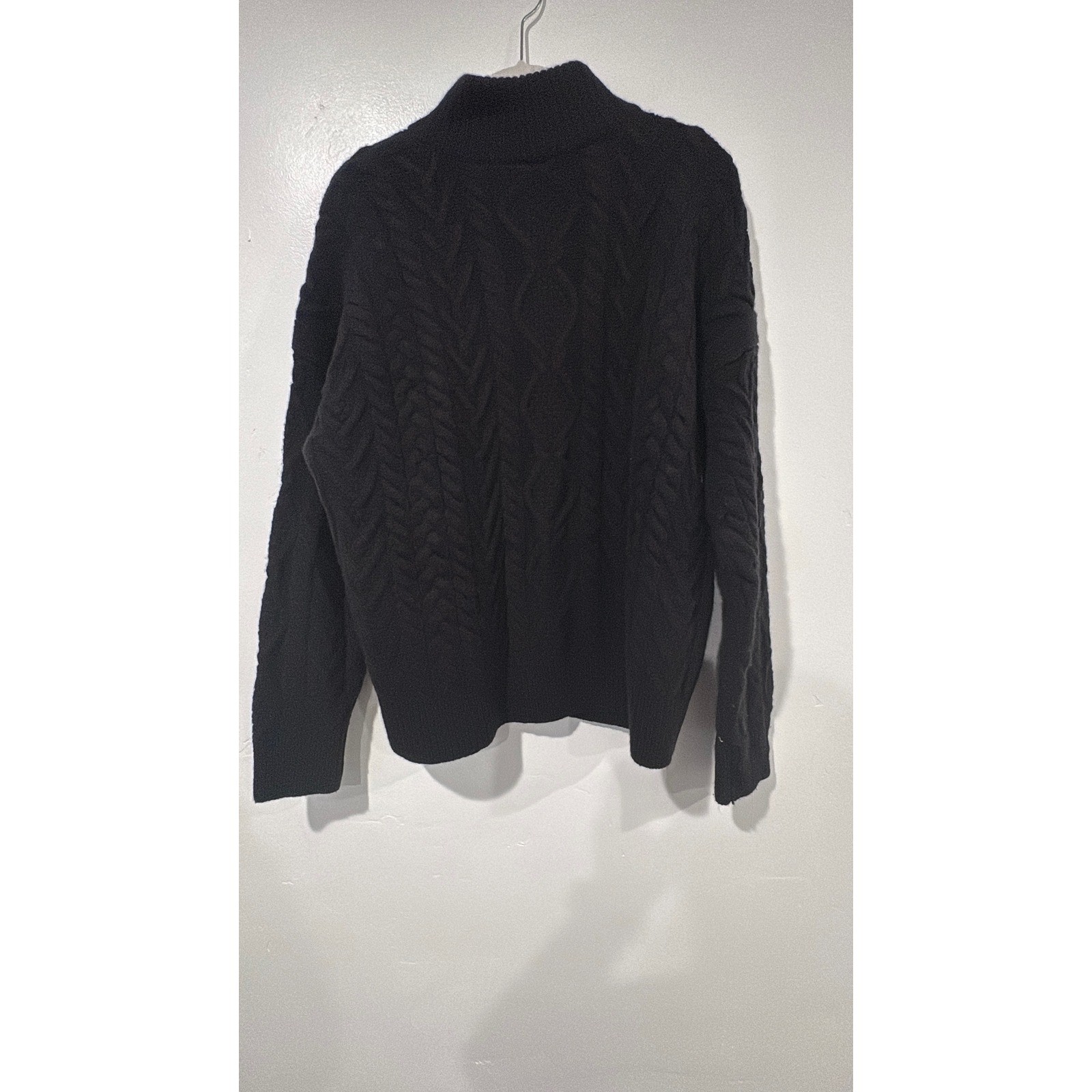 Lauren Ralph Lauren Black Wool Cashmere Cable Knit Quarter Zip Sweater Womens XL