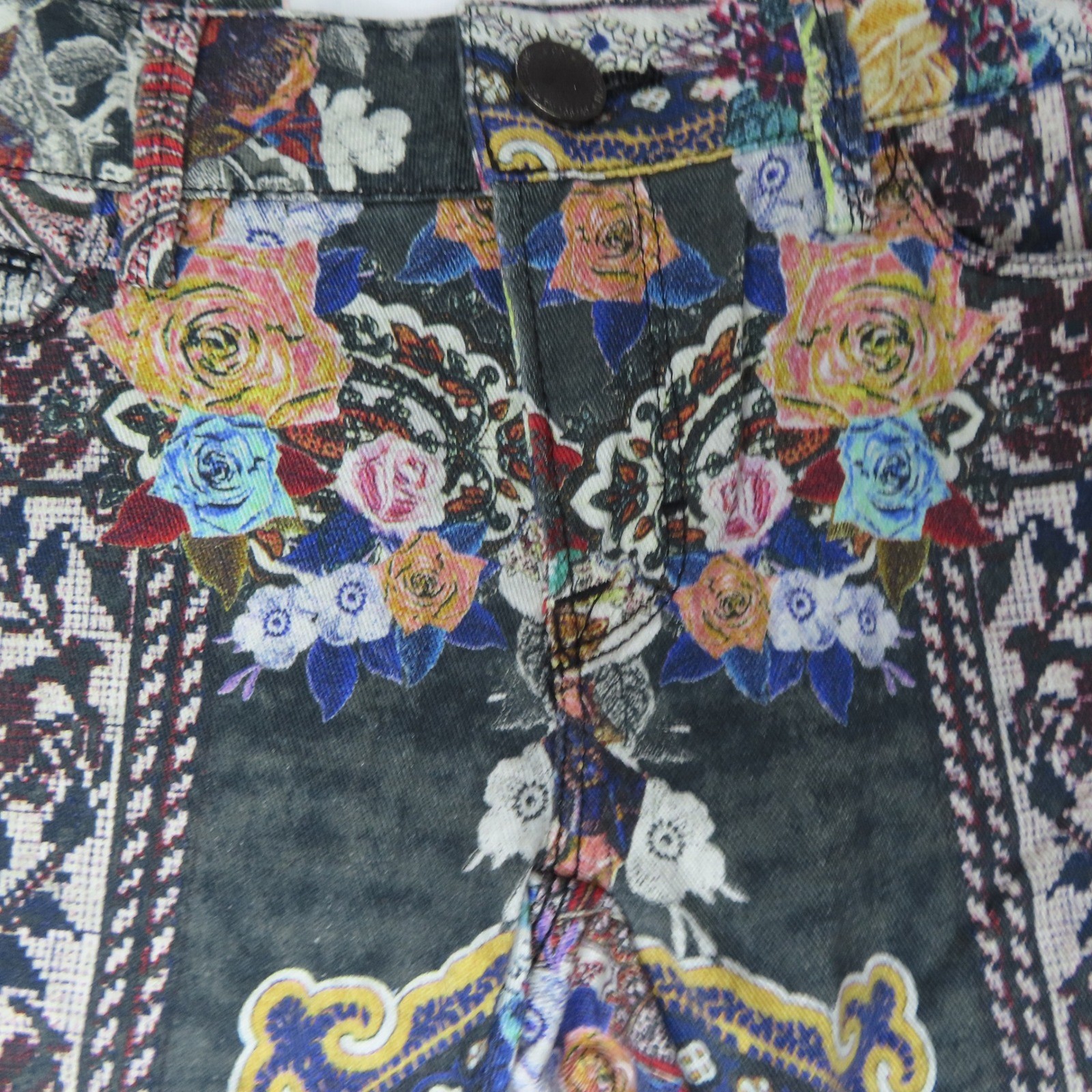 Etienne Marcel Floral Paisley Mixed Print Skinny Jeans Lux Boho Multi-Color 24