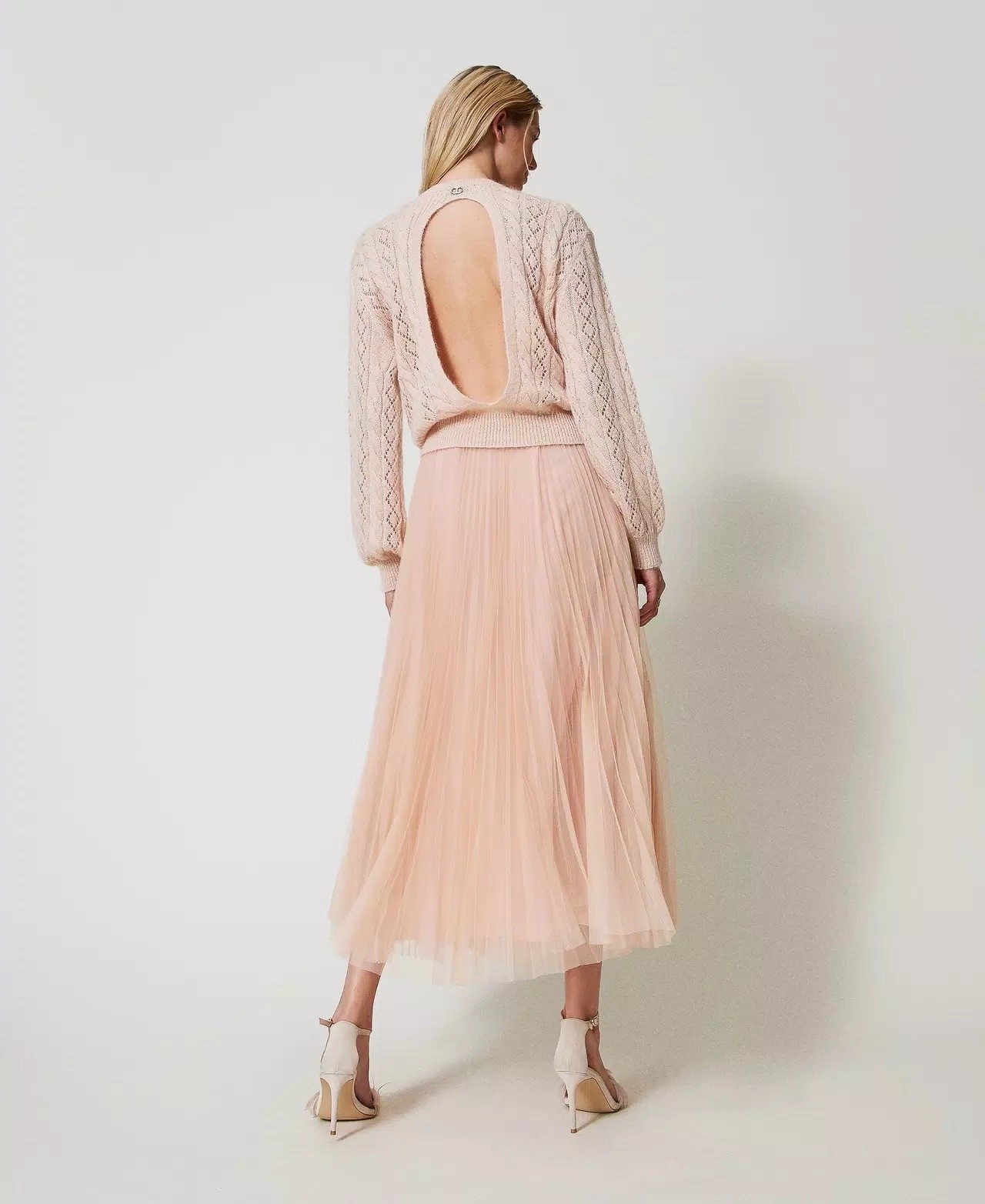 NEW Twinset Milano Pleated Tulle Skirt, Designer, Pale Pink, Size US10/IT46