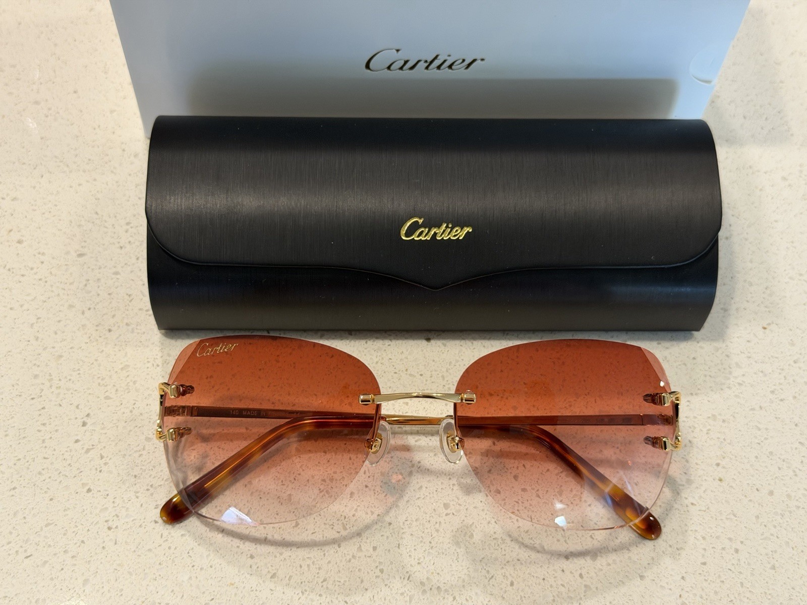 Cartier Rimless Square Gradient Red Unisex Sunglasses Gold Metal Frame CT00920