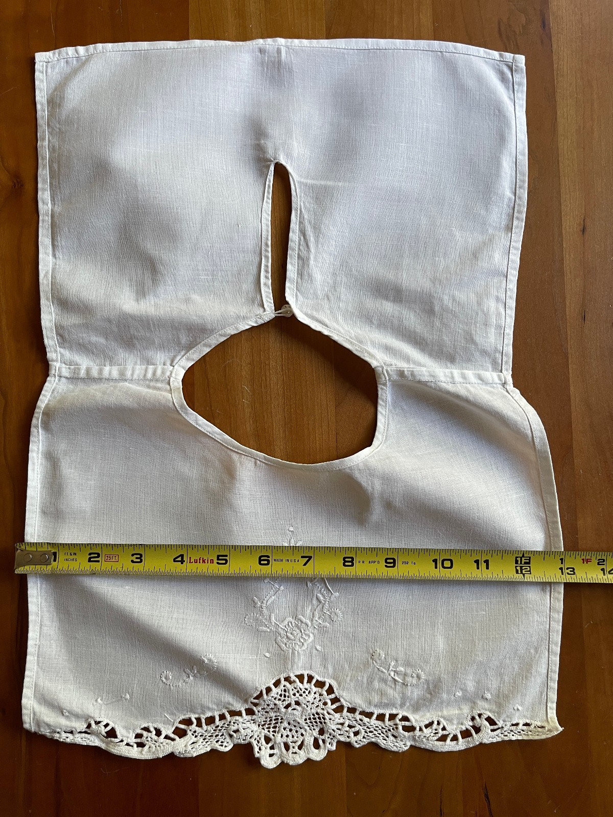 Vintage Linen Collar Pearl Button Closure Embroidery Tatting Handmade? 13×18