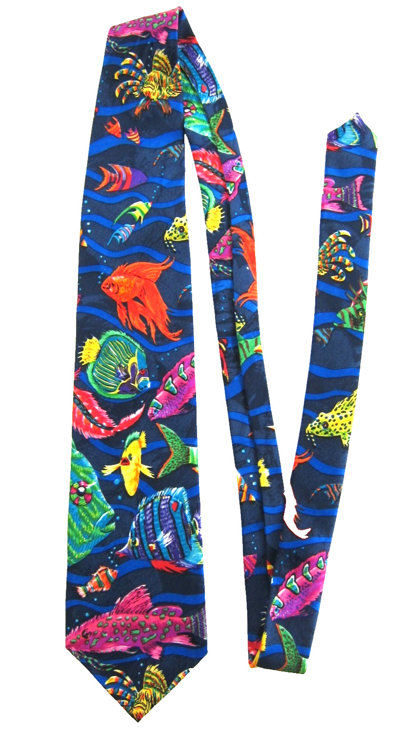 VTG Surrey Neon Blue Green Yellow Pink Aquatic Tropical Fish Ocean Beach Tie