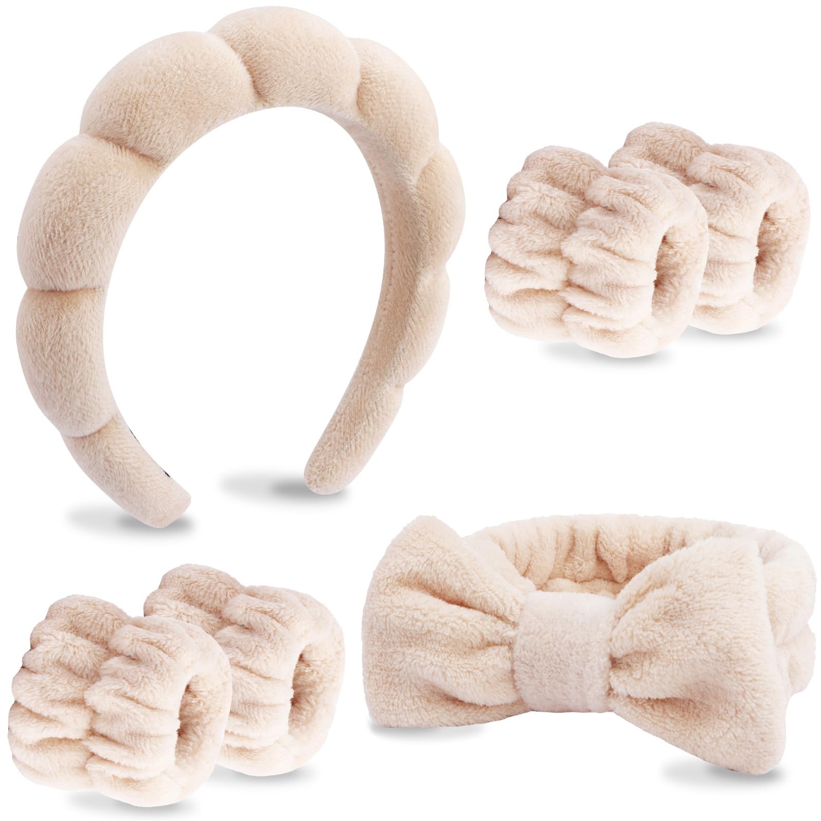 VELSCRUN 6 Pack Spa Headband, Makeup 1 Count (Pack of 6), Brown-Khaki
