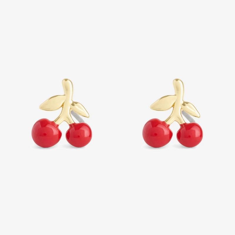 NWT Coach Red Enamel Cherry Stud Earrings Gold Plated