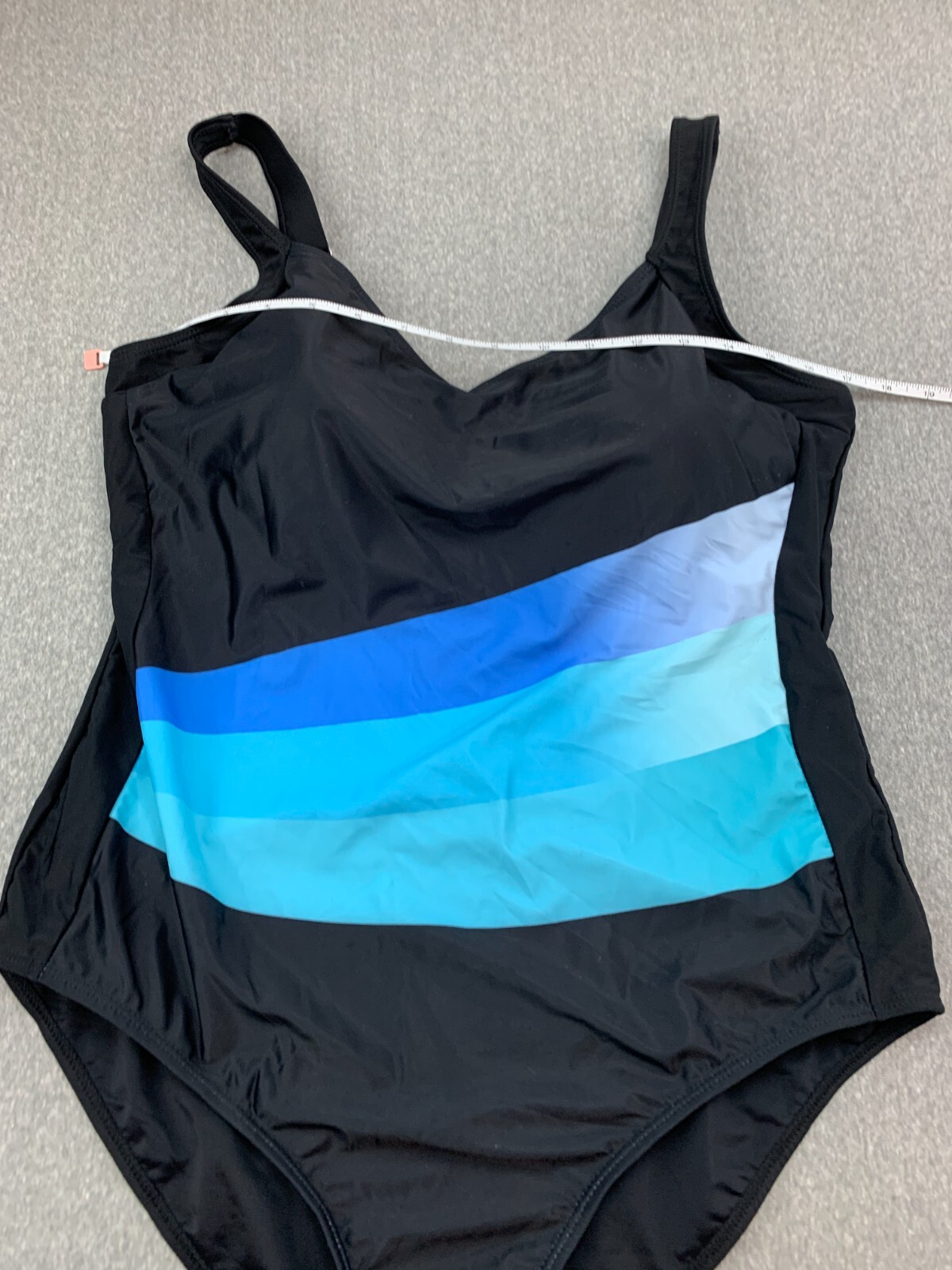 Black Blue Ombre 1 pc Swimsuit Womens 2XL Wide Strap Adjustable Silky High Back