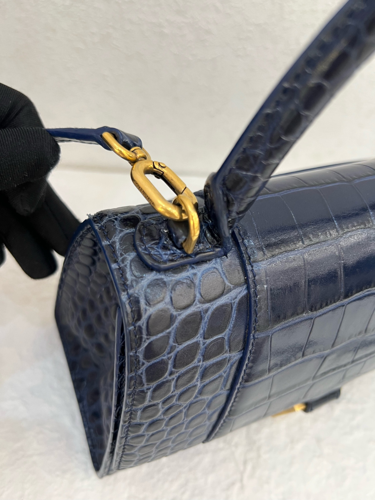 Authentic Balenciaga Hourglass Top Handle Bag S Crocodile-embossed Leather Top