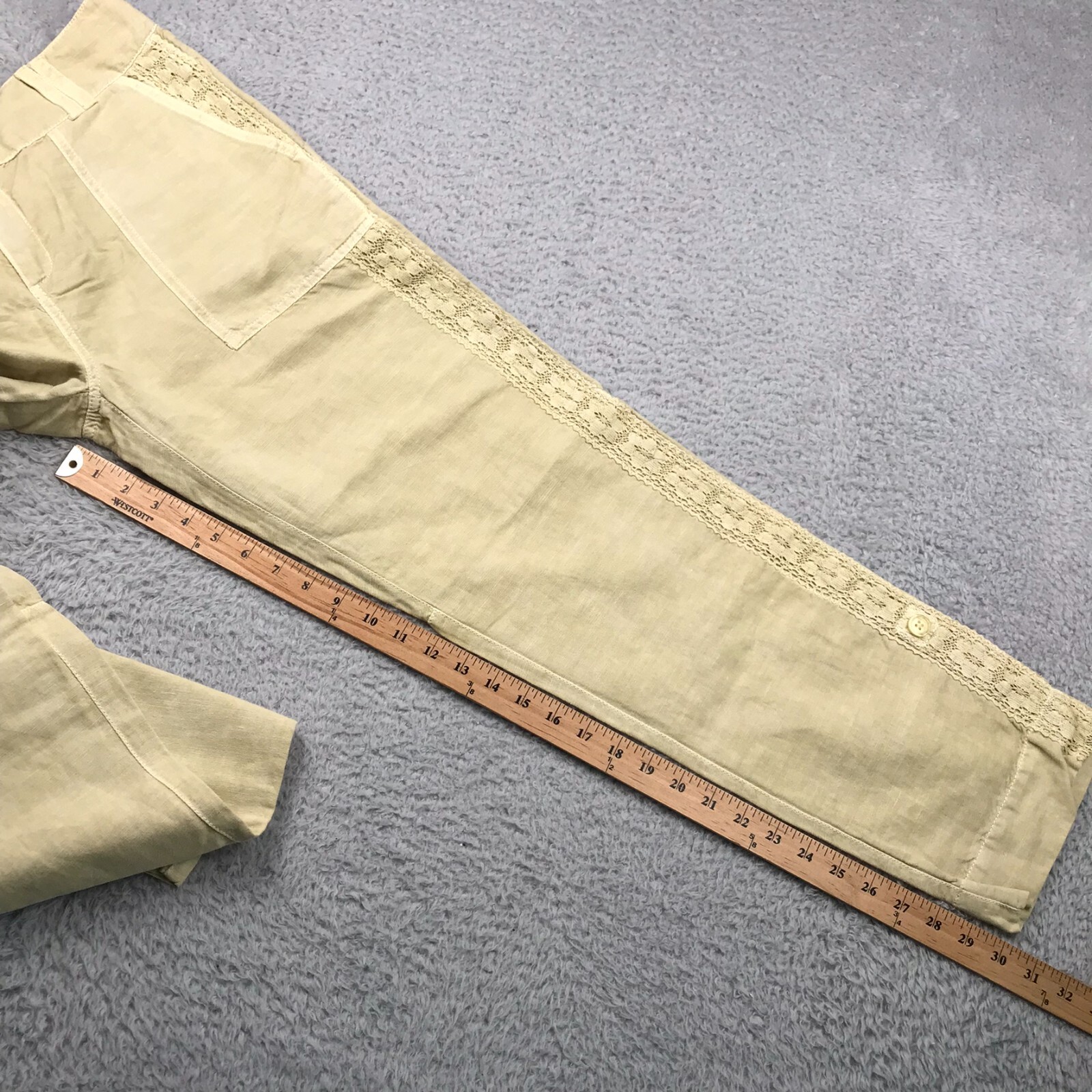 Sundance Pants Womens 8 Yellow Linen Blend Lace Trim Roll Up Patch Pockets NEW