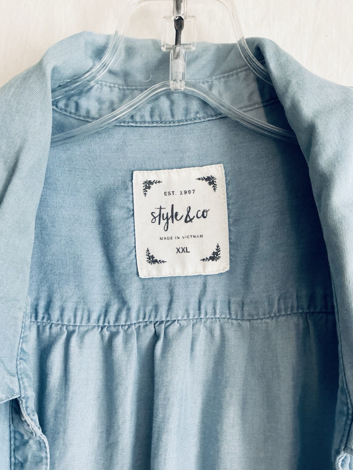 Style & Co XXL Blue Blouse Button Up Casual Cap Sleeve Pockets Collared Lyocell
