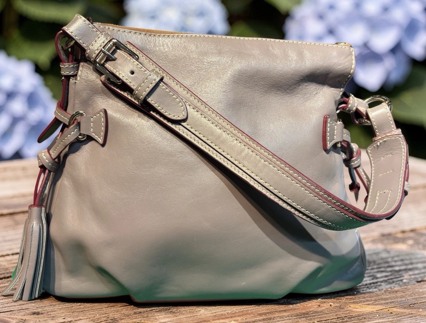 Dooney Bourke Elephant Gray Teagan Hobo Shoulder Bag Smooth European Leather