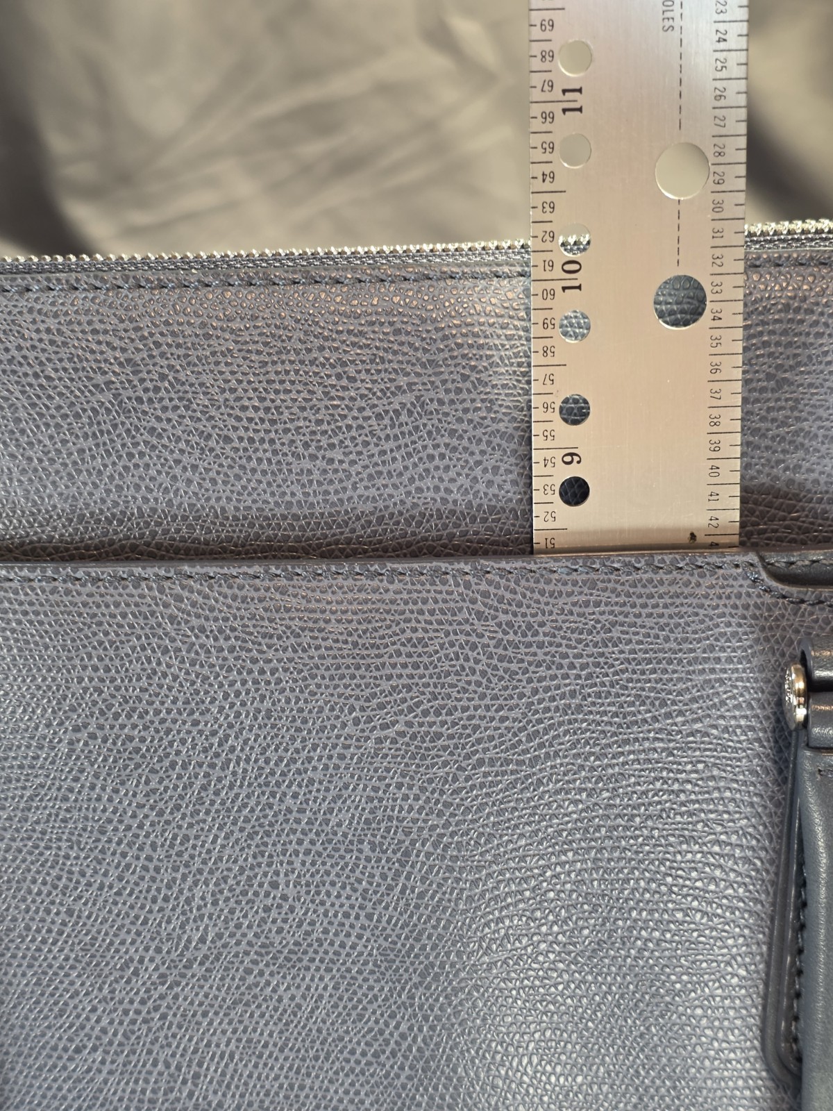 Tumi Dusty Blue Pebbled Leather Tote