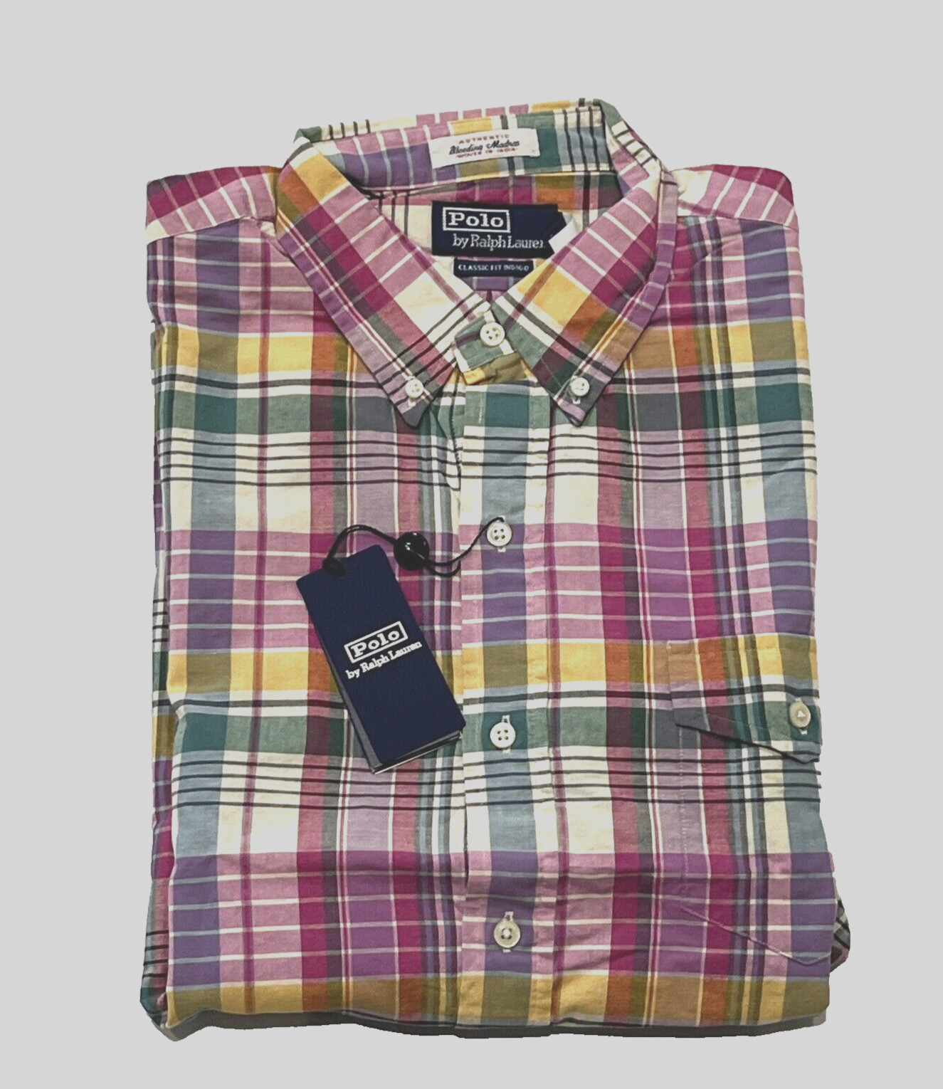 Polo Ralph Lauren men’s Madras Poplin Popover Shirt – Medium -retail $148