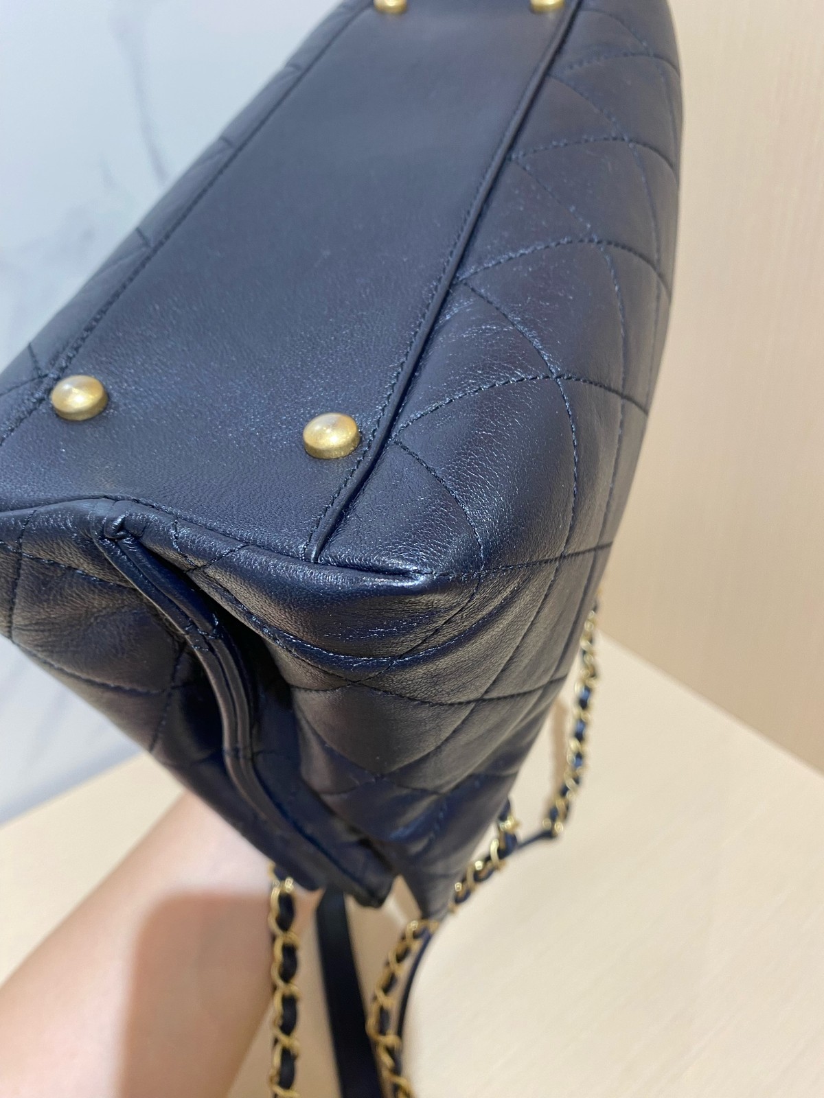 Chanel Quilted Navy Blue Leather 26cm Dual Face Shoulder Tote Bag Duty Paid