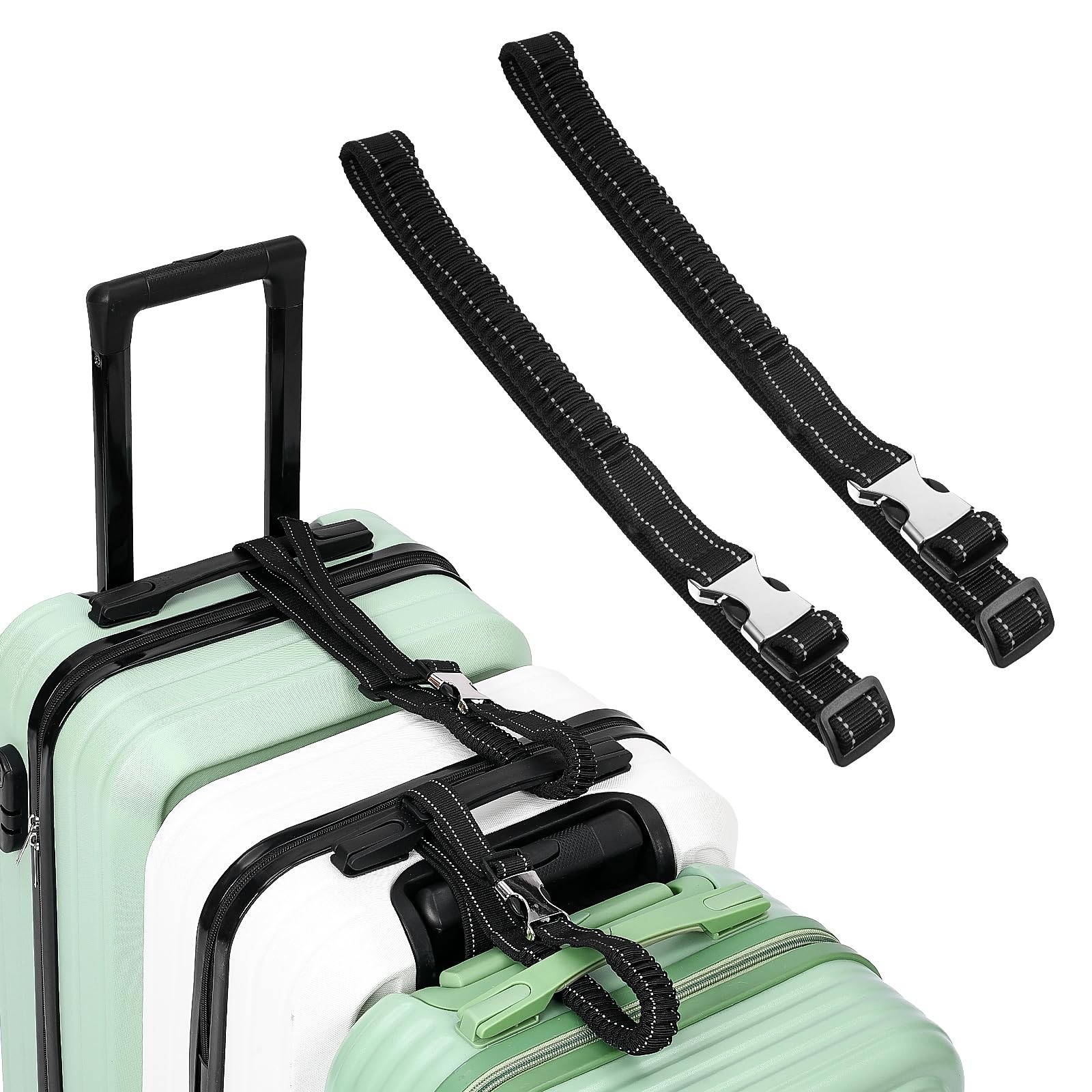 2Pc Luggage Connector Strap Add-A-Bag Metal Buckle Suitcase Belt Adjustable