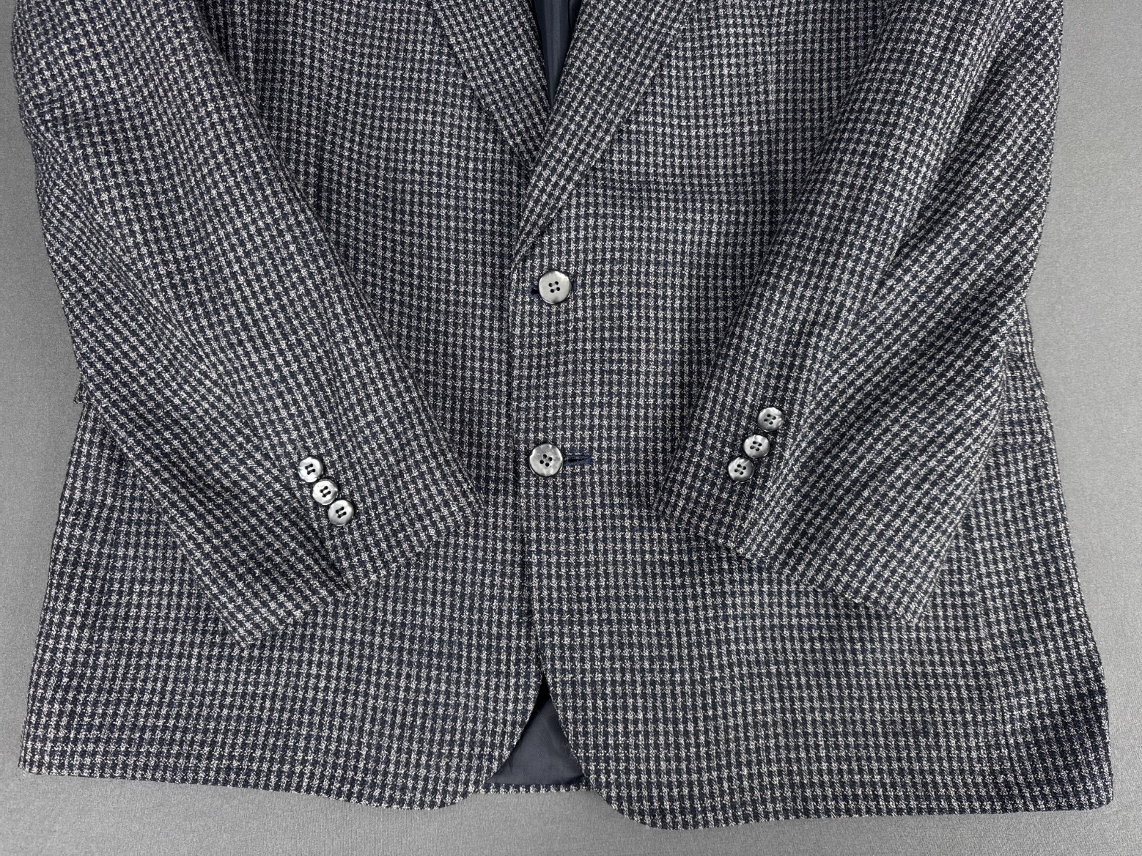 Versini 42R Silk Wool Blazer Grey Houndstooth Tailored Jacket 55% Silk 45% Wool