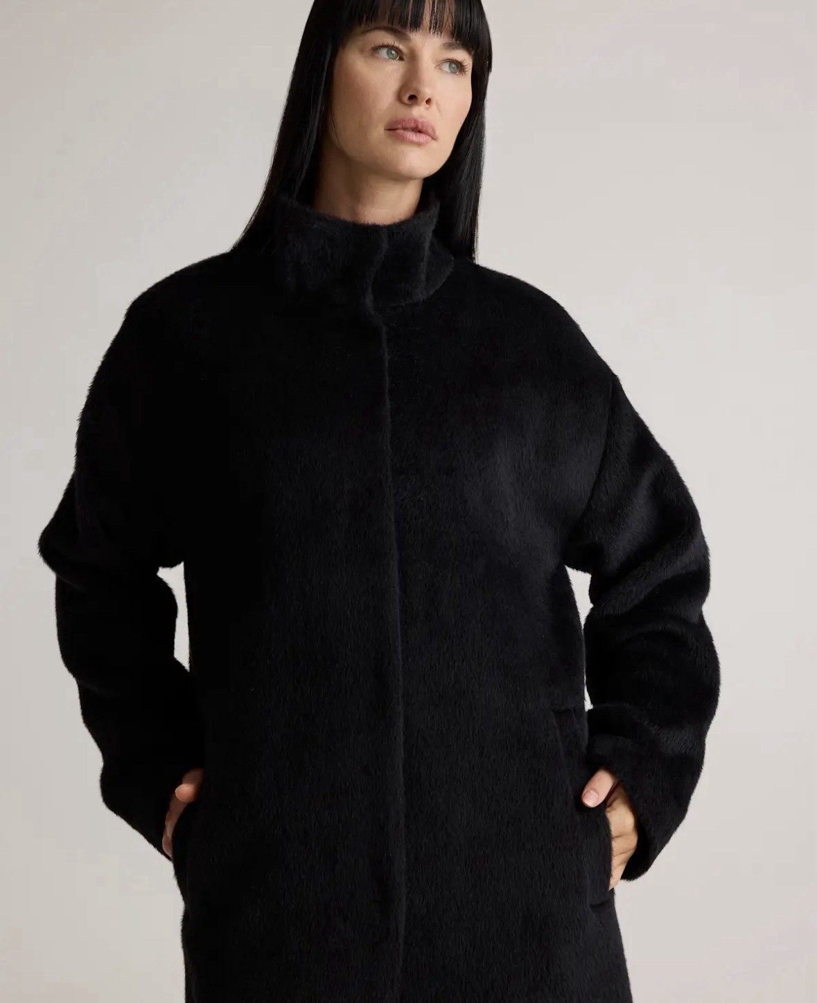NWT Quince 100% Alpaca Wool Stand Collar Coat Black S