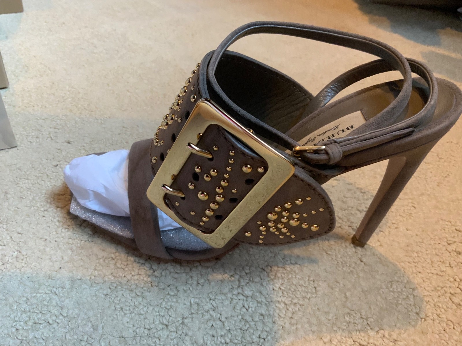 Burberry Suede Studded Padstow Ankle-Wrap Sandals Size 36.5/6.5