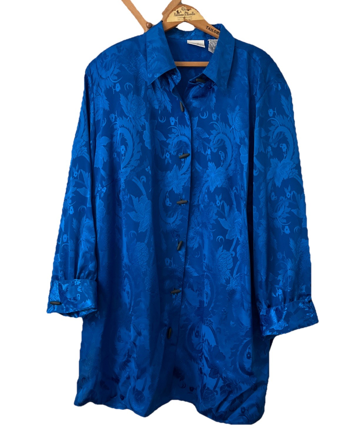 80s Jaclyn Smith bright blue floral asian inspired tunic button blouse sz 22w