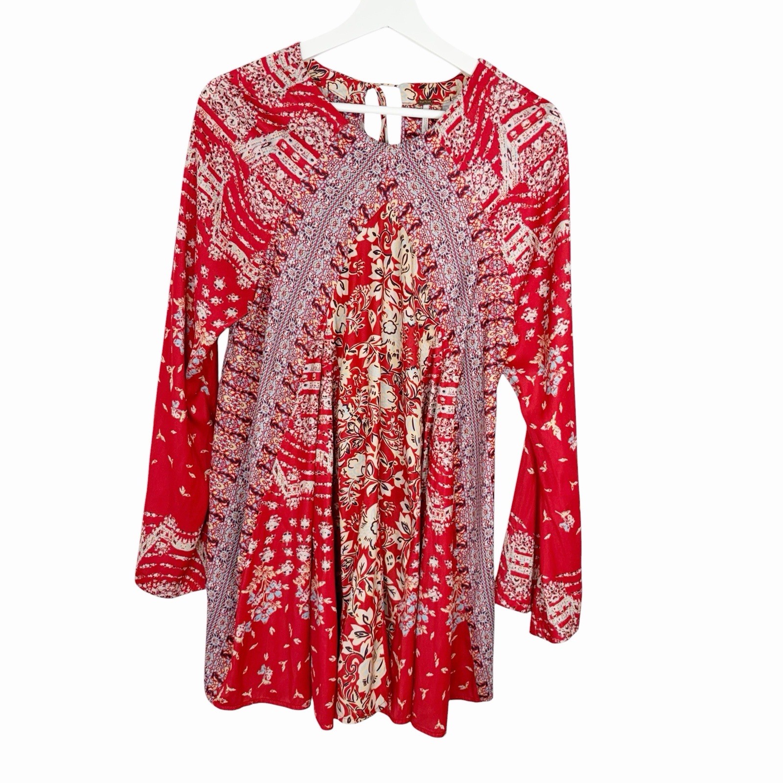 Free People Stevie Printed Tunic Mini Dress Red ob1252142