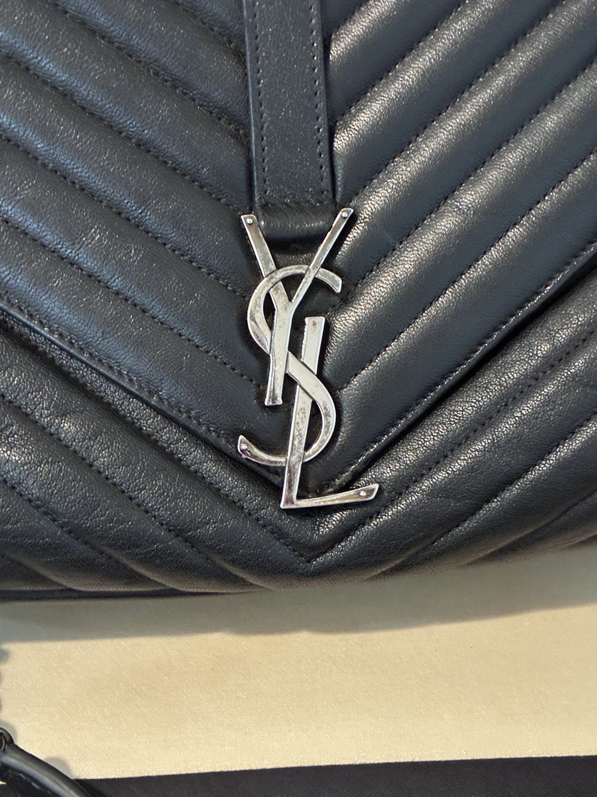 Saint Laurent Black Crossbody Bag Silver Hardware Chain Strap YSL Logo Dust Bag