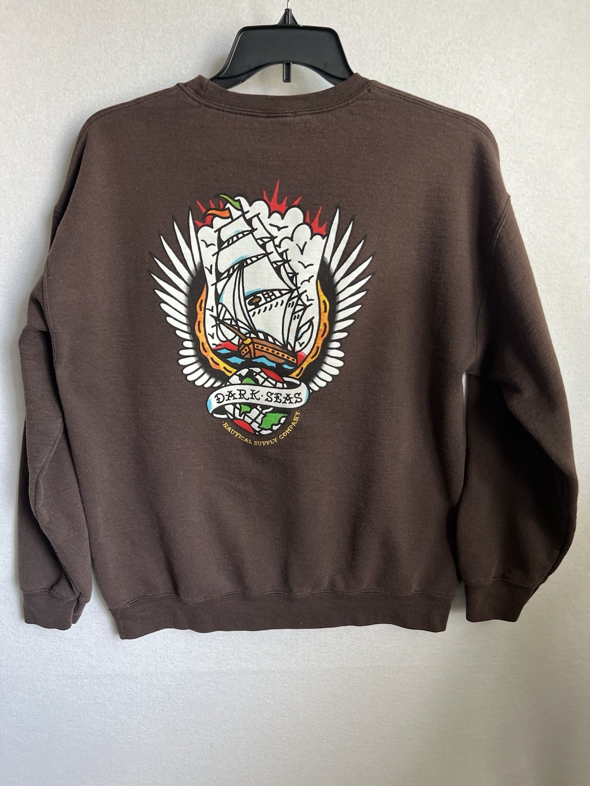 Dark Seas Division Nautical Supply Company Brown Graphic Sweatshirt, Large