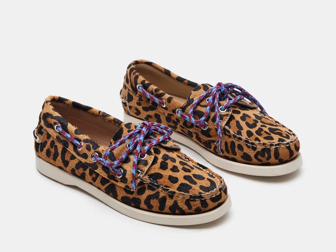 NEW Steve Madden Sail Leopard Print Calf Hair Boat Shoes w/Colorful Laces-8.5