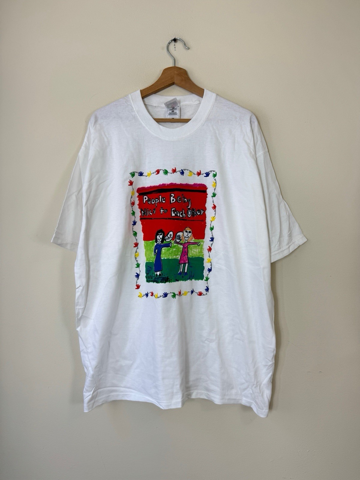 Vintage 90’s Mitzvah Day NY People Being Nice Peace White Tee Shirt – XL