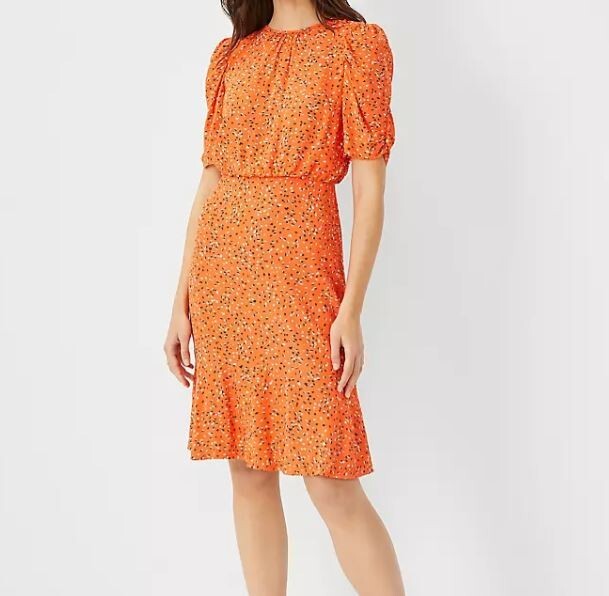 Ann Taylor Dress Women 8 Flecked Flounce Sheath Spark Office Career Professional
