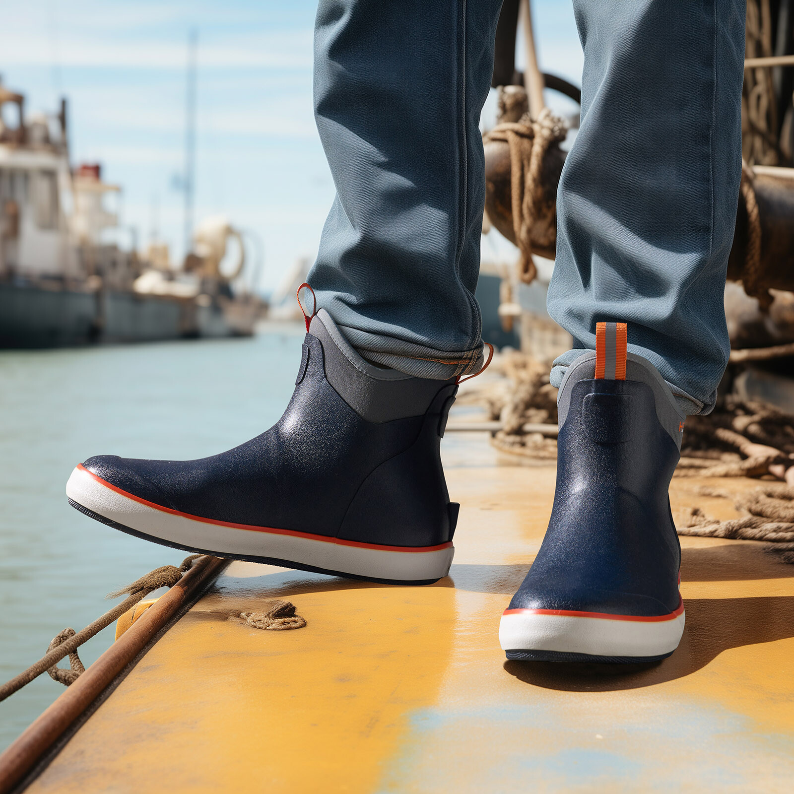HISEA Men Ankle Deck Boots w/Steel Shank Non-Slip Waterproof Rain Boots Fishing