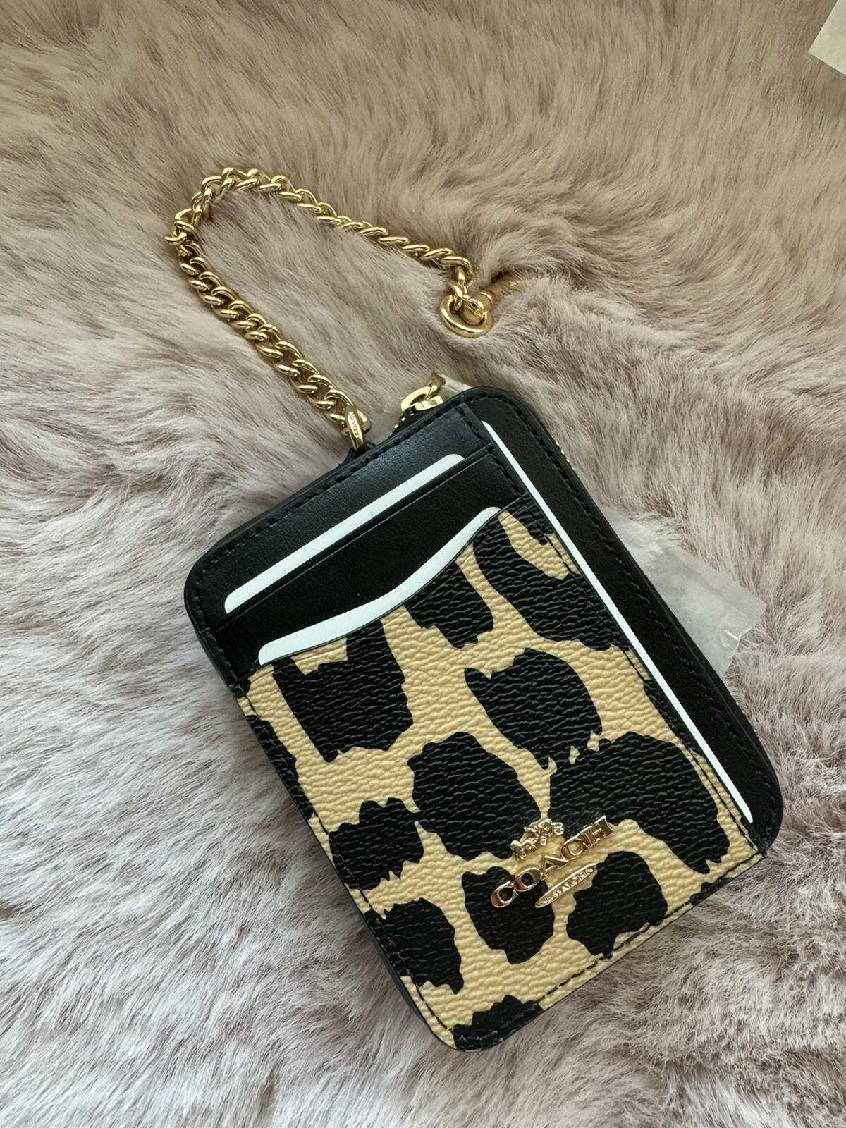 🩷Coach Zip Card Case – Leopard Printed coated canvas/smooth leather – CW884 NWT