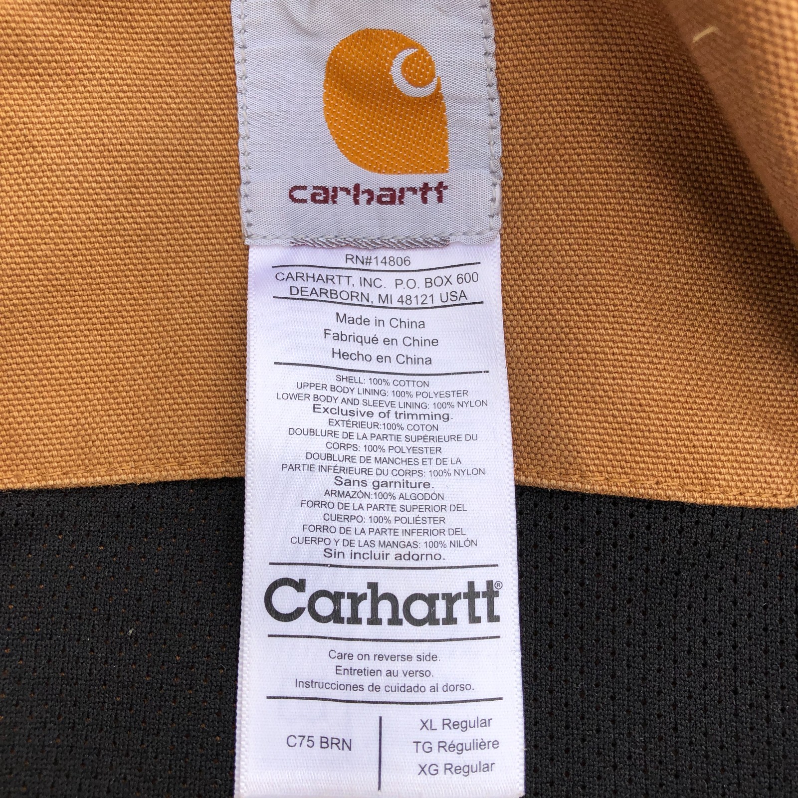 Carhartt C75 BRN Canvas Hooded 3 in 1 Jacket Coat No Liner Men’s Size XL