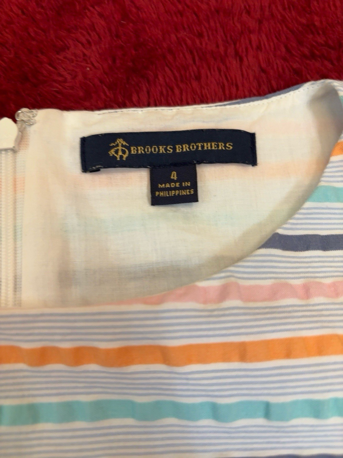 Brooks Brothers Striped Fit & Flare Dress Size 4 Pastel Seersucker Cotton Blend