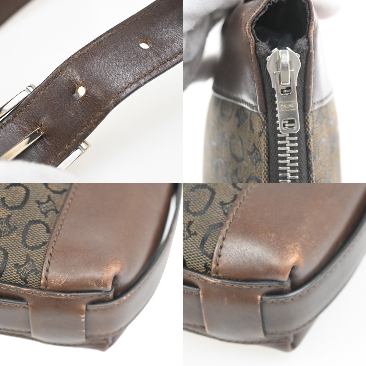 CELINE C Macadam Shoulder Crossbody Bag Canvas Leather Brown SHW Italy 67MA138