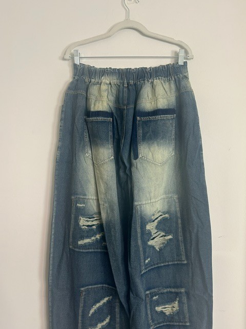 A Rare Bird Women Distressed Patchwork Grunge Elastic Waist Denim Jeans NWT