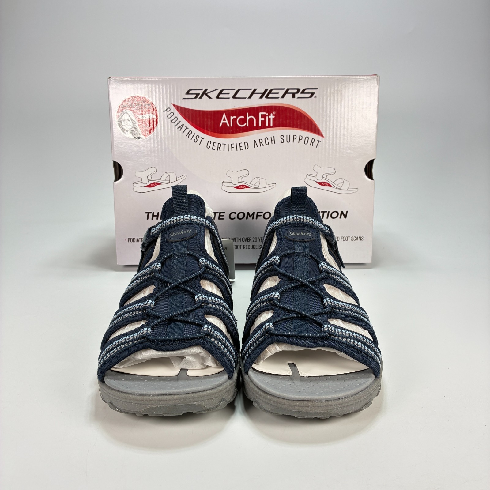 Skechers Arch Fit Reggae Groundbreaking Navy Fisherman Sandals Women’s Size 11
