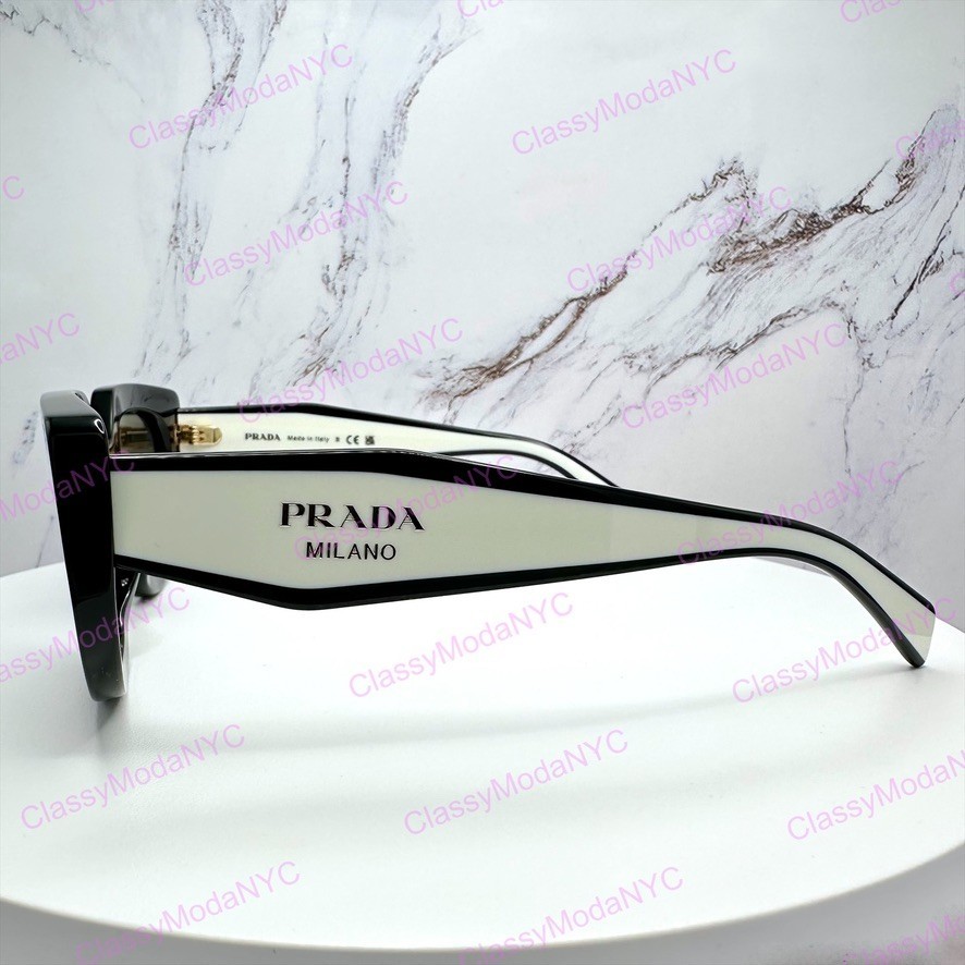 PRADA Sunglasses New Black White Gold Symbole Cat Eye Womens w/ Box & Case
