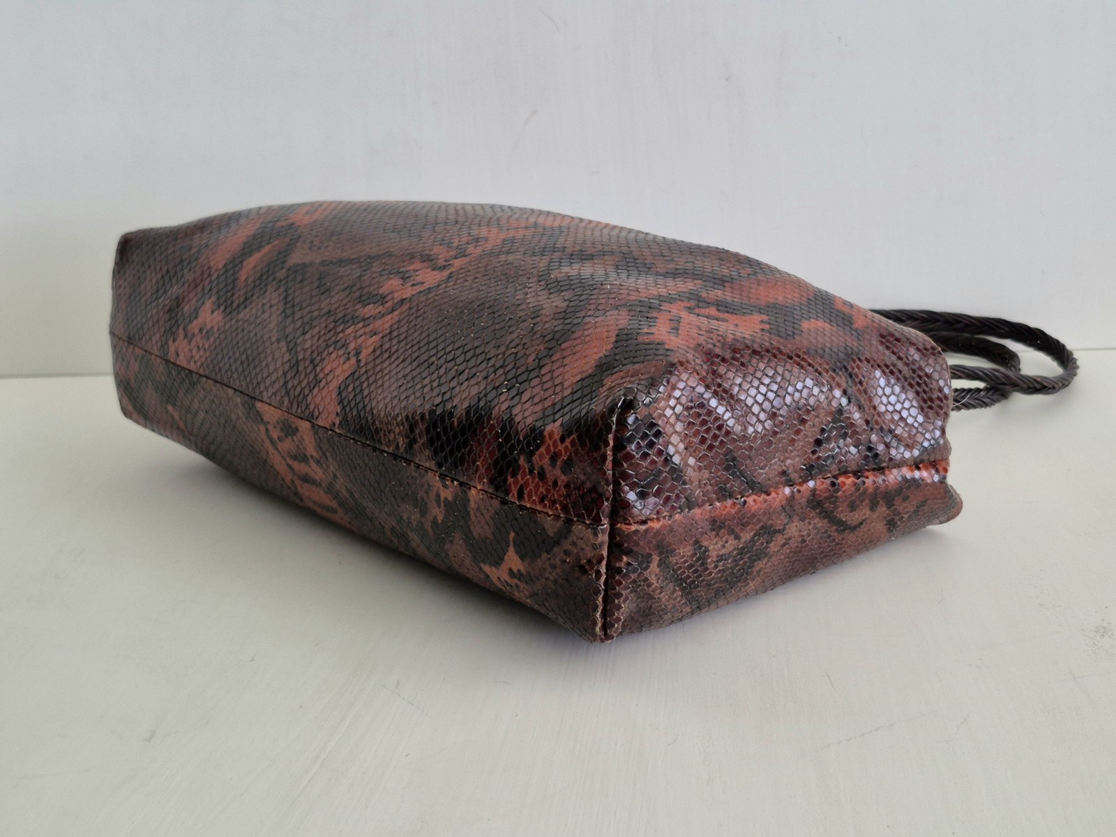 Falor Le Borse Earth Tones Snakeskin Embossed Leather Medium Tote/ Shoulder Bag